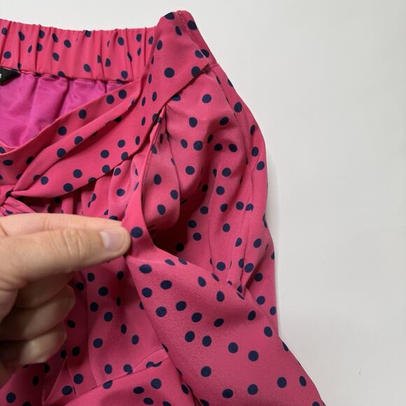 J Peterman Maxi Skirt Size 4 Pink Navy Polka Dot A-Line Retro Pockets Long Slit - Picture 11 of 12